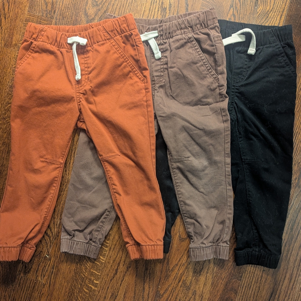 Lot of 3 Cat & Jack Woven Pull-on Joggers - Rust, Brown, and Black